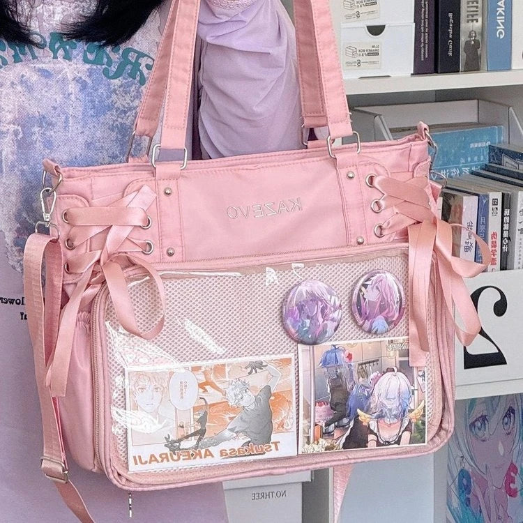 Bolso Bandolera con Lazo Estilo Universitario – Bolso de Hombro de Gran Capacidad para Chicas, Bolso Ita de Moda JK, Bolso de Mano con Acento de Lazo para Libros Escolares, Material Escolar y Uso Diario