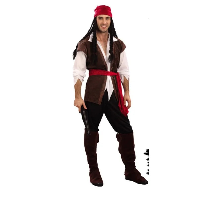 Classic Caribbean Pirate Cosplay Costume – Adult Role Play Dress-Up Outfit (Halloween, Carnival & Stage Performance Wear)