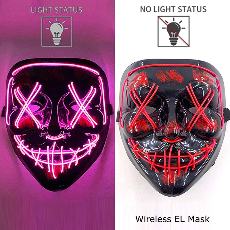Masque LED sans fil Purge – Masque néon lumineux pour Halloween, fêtes et festivals