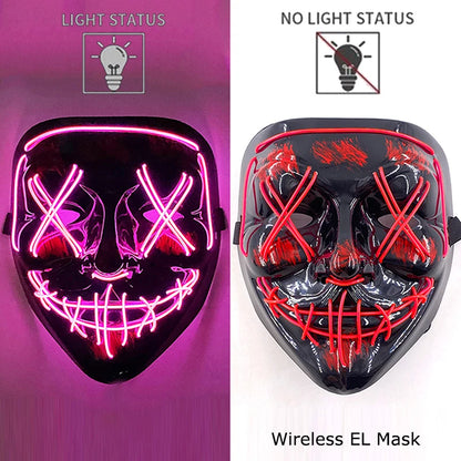 Masque LED sans fil Purge – Masque néon lumineux pour Halloween, fêtes et festivals