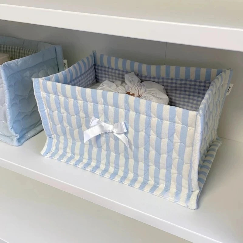 Cute Quilted Lace Storage Basket – Korean Desktop Organizer Bin for Cosmetics, Toys, Sundries & Home Décor