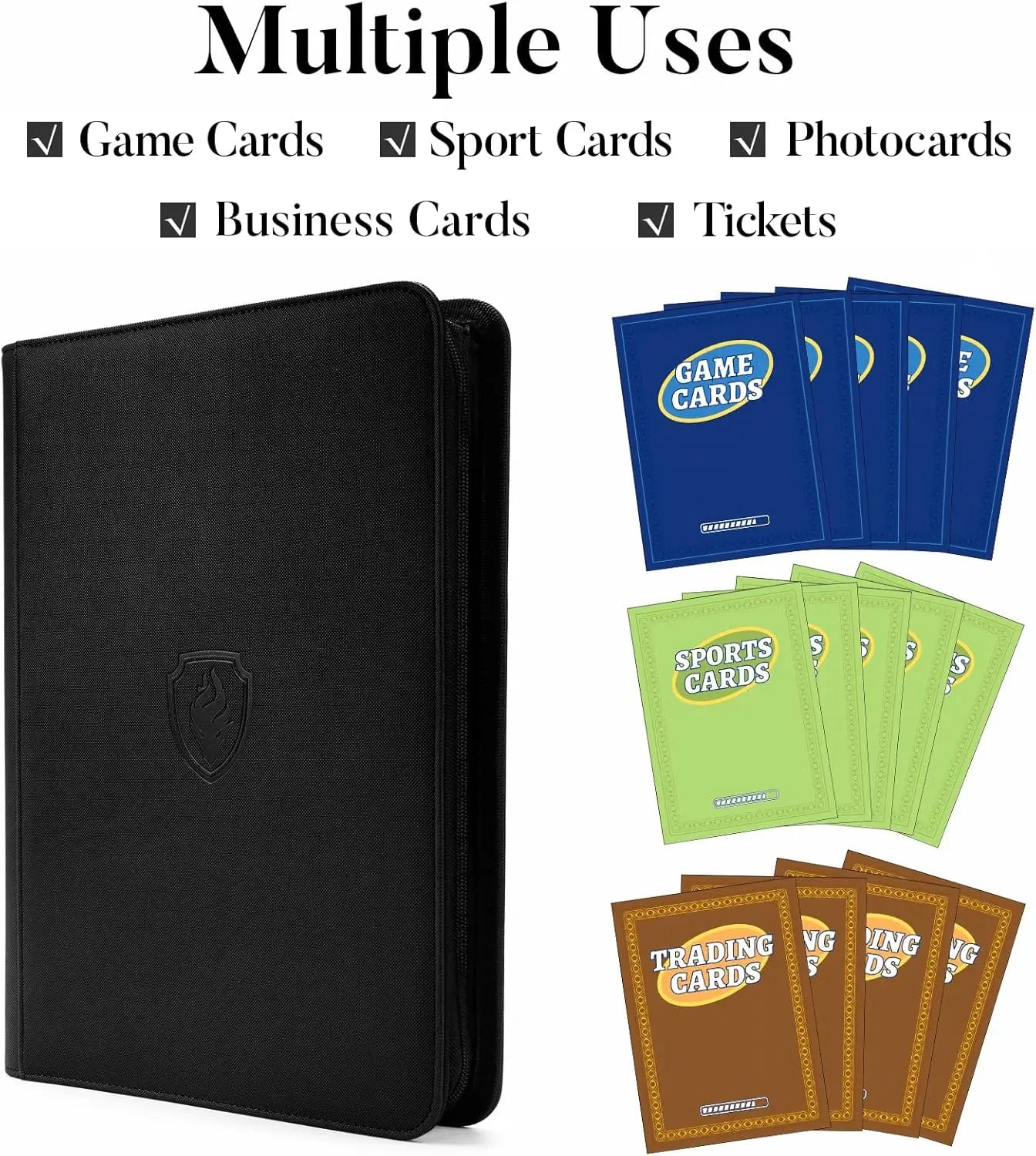 Carpeta con cremallera para cromos de 9 bolsillos | Álbum de cartas de carga lateral de 360 bolsillos con cubierta de cuero PU de primera calidad