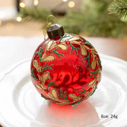 8CM Hand-Painted Glass Ball Christmas Ornaments – Decorative Hanging Pendants for Christmas Tree, Window Display & Holiday Home Decor