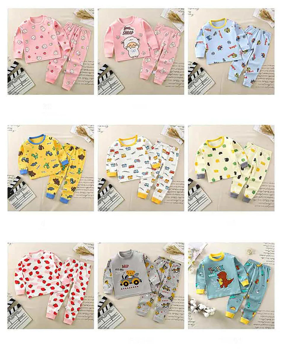 Conjunto de pijama de algodón para niños – Ropa de dormir de dibujos animados de otoño invierno para niños y niñas, conjunto de ropa de descanso suave para niños, ropa de noche acogedora y conjunto para el hogar para un sueño cómodo
