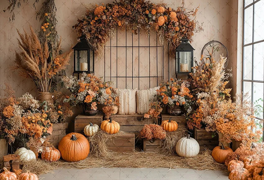 Mehofond Fall Autumn Harvest Photography Backdrop – Rustic Barn Hay & Pumpkin Background for Kids’ Birthday, Portrait, Photo Studio & Party Decor