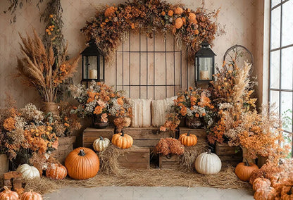 Mehofond Fall Autumn Harvest Photography Backdrop – Rustic Barn Hay & Pumpkin Background for Kids’ Birthday, Portrait, Photo Studio & Party Decor