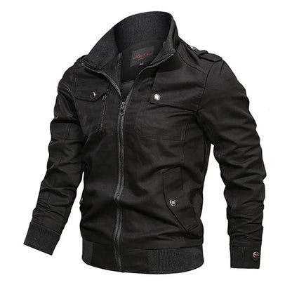 Men’s Cotton Bomber Jacket – Retro Casual Cargo Coat with Zipper Pockets, Pilot-Style Workwear Outerwear