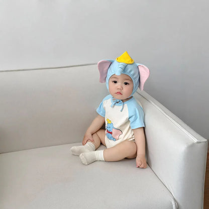 3D Elephant Baby Romper with Hat Set Short Sleeve Newborn Bodysuit Summer Outfit