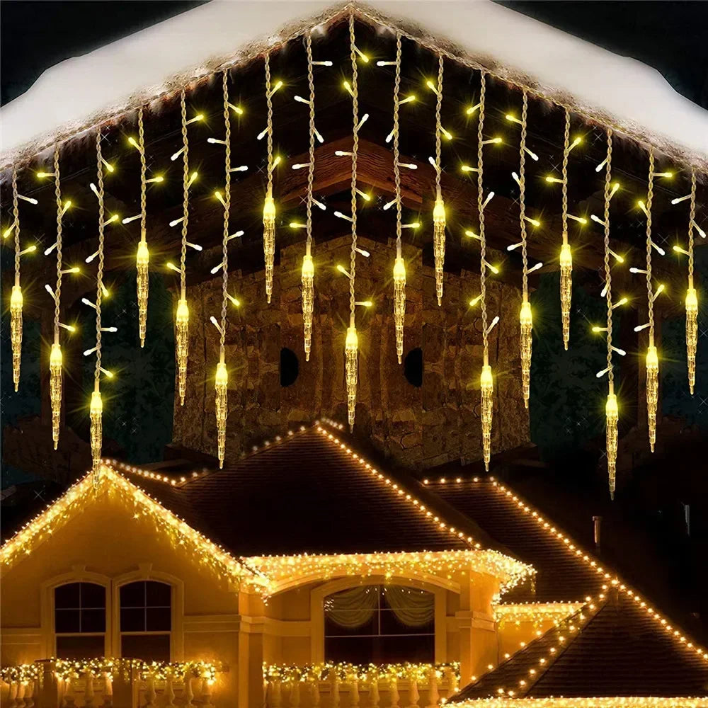LED Christmas Icicle Curtain Lights – Winter Festoon Garland with 0.3M/0.4M/0.5M Droop for New Year, Xmas & Holiday Decorations