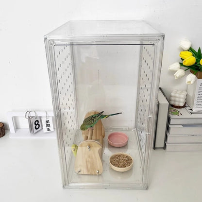 360° Clear View Acrylic Bird Cage – Splash-Proof Parrot Enclosure for Cockatiels & Mynah Birds, Easy-Clean Aviary Pet Supplies