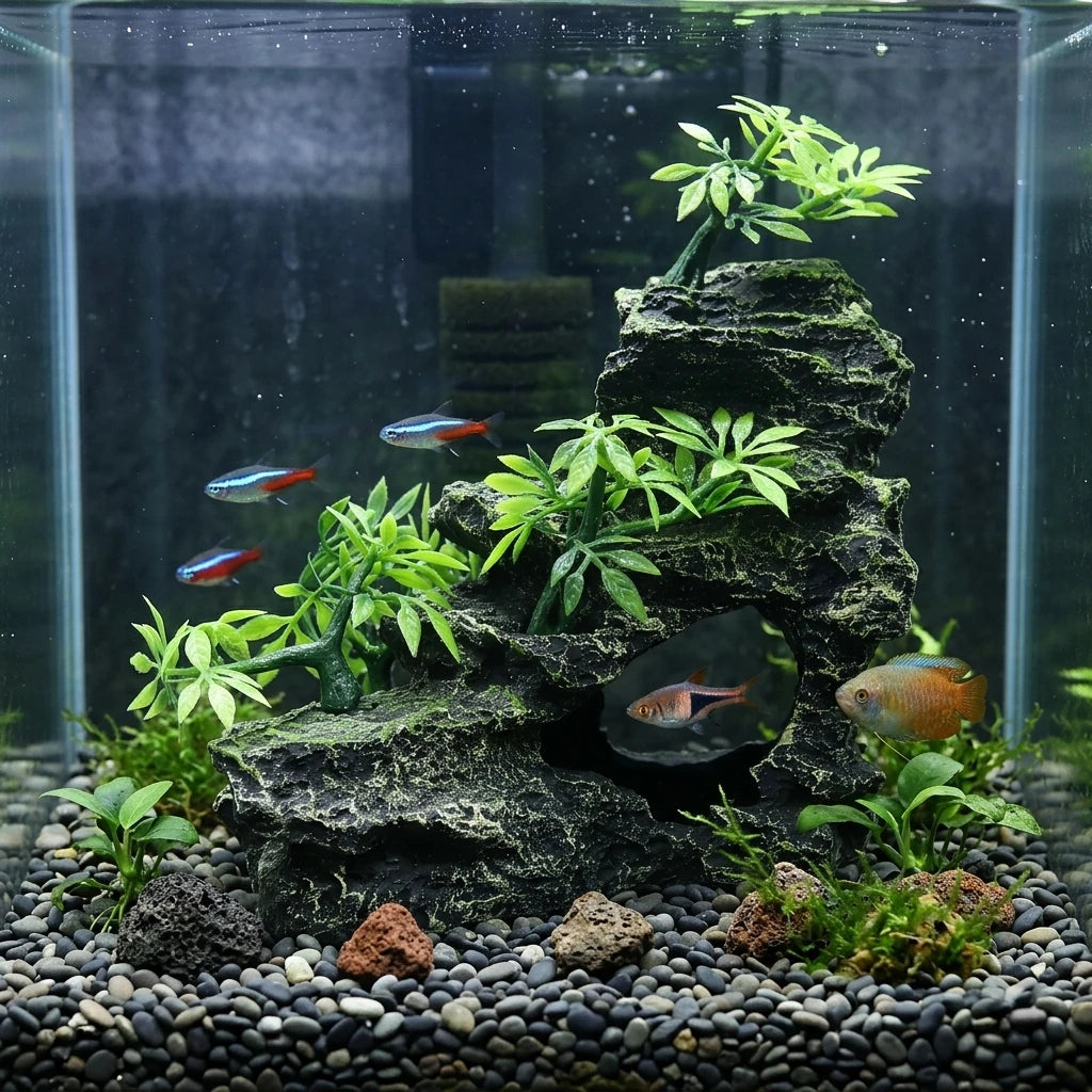 Resin Aquarium Mountain Cave Ornament – Realistic Rock-Style Aquascaping Decoration for Fish Tank Landscaping, Home & Office Decor
