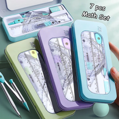 8PCS Geometry Set – Compass & Ruler Mathematical Drawing Kit with Pencil for Students School Supplies