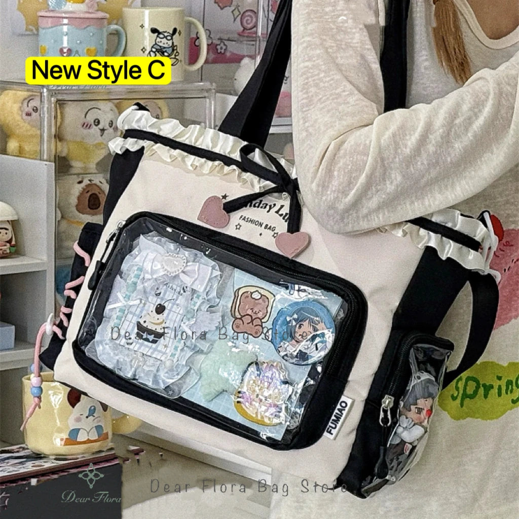 Bolsa Ita Japonesa Y2K para Mujer – Bonito Bolso de Hombro Transparente Lolita, Bolso Cruzado Grande de Exhibición DIY, Cartera de Moda Kawaii para la Escuela, Viajes y Uso Diario