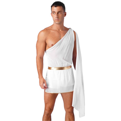 Men’s Ancient Greek & Egyptian Pharaoh Cosplay Costume – Metallic Shiny Toga Robe with Sleeves for Halloween & Roleplay