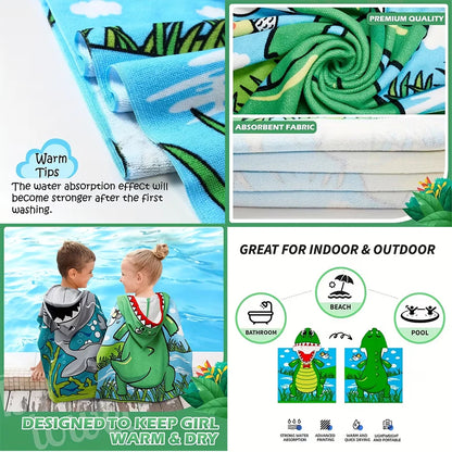 Kids Cartoon Hooded Bathrobe Towel – Quick Dry Absorbent Wearable Blanket Cape for Boys & Girls