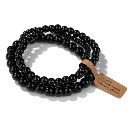 Set de 3 Pulseras de Cuentas de Piedra Natural – Agate Musgoso Indio, Rodonita y Cuarzo Cristal de 4mm/6mm/8mm para Hombres y Mujeres