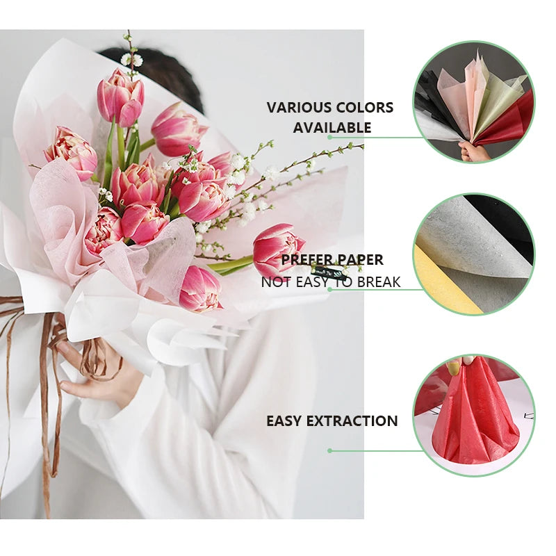 40PCS Non-Woven Flower Wrapping Paper for Bouquets, Floral Arrangements, Gifts & Florist Supplies