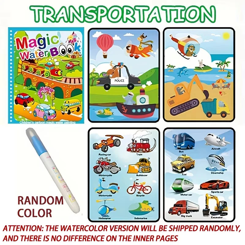 Magic Water Drawing Book – Reusable Montessori Coloring Book for Sensory Learning & Early Education