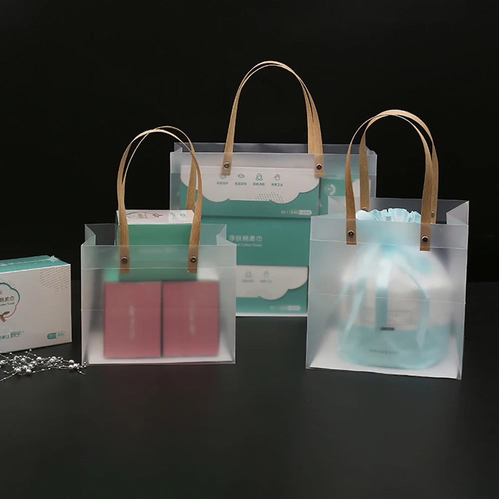 10PCS Frosted PVC Tote Gift Bags – Waterproof Transparent Reusable Gift, Candy & Party Favor Bags for Packaging & Shopping