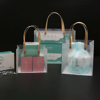 10PCS Frosted PVC Tote Gift Bags – Waterproof Transparent Reusable Gift, Candy & Party Favor Bags for Packaging & Shopping