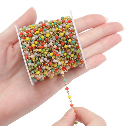 Cadena de Cuentas de Cristal de Acero Inoxidable de 1 m para Fabricación de Joyas – Cadena con Clip Multicolor para Collares, Pulseras y Manualidades DIY