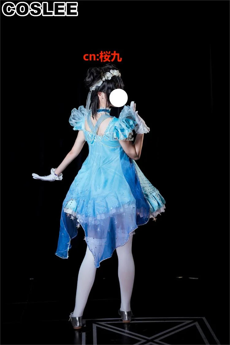 COSLEE LoveLive Aqours “The Dreaming Gate” Cosplay Costume – All Members Blue Singing Dress (Nozomi, Nico, Hanayo, Maki)