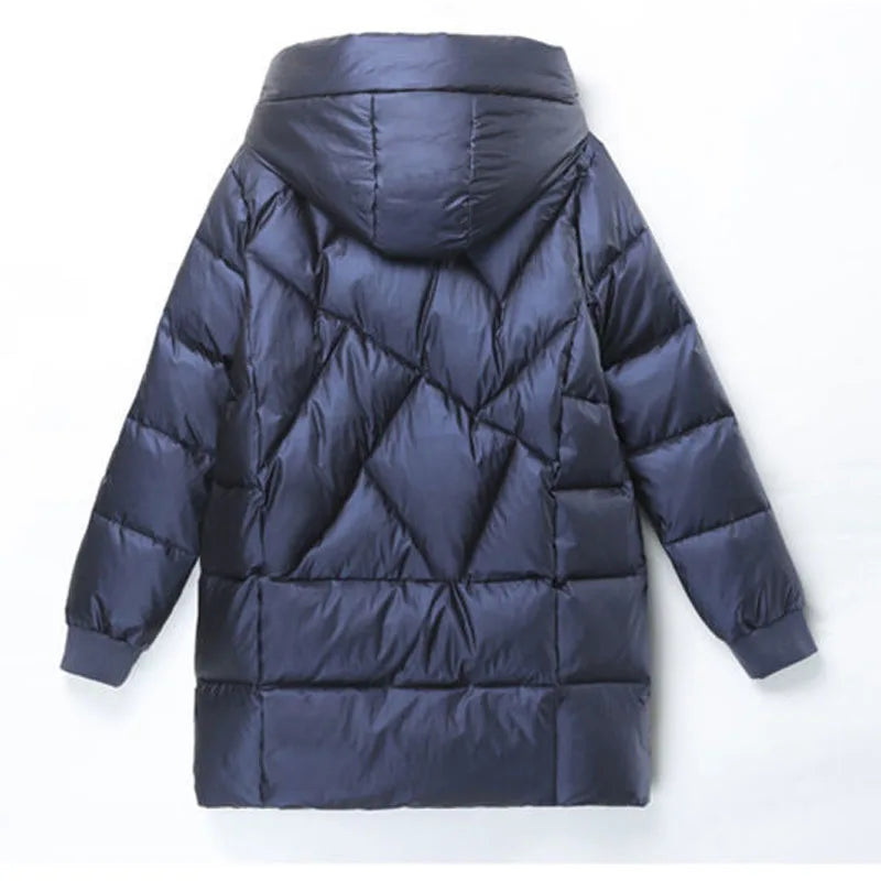 Women’s Hooded Cotton-Padded Winter Coat – Mid-Length Thick Puffer Jacket, Elegant Vintage Parka for Cold Weather