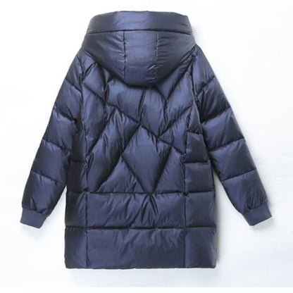 Women’s Hooded Cotton-Padded Winter Coat – Mid-Length Thick Puffer Jacket, Elegant Vintage Parka for Cold Weather