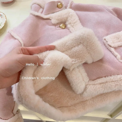 Girls Winter Coat with Plush Lining, Thick Cotton-Padded Baby Jacket, Fashionable Warm Outerwear for Kids and Toddlers