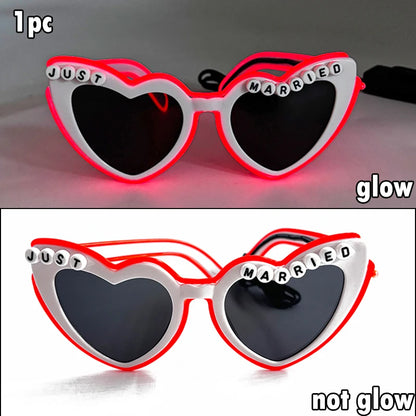 Just Married LED Heart Glasses – Light-Up EL Neon Glasses for Weddings, Engagements & Bridal Showers