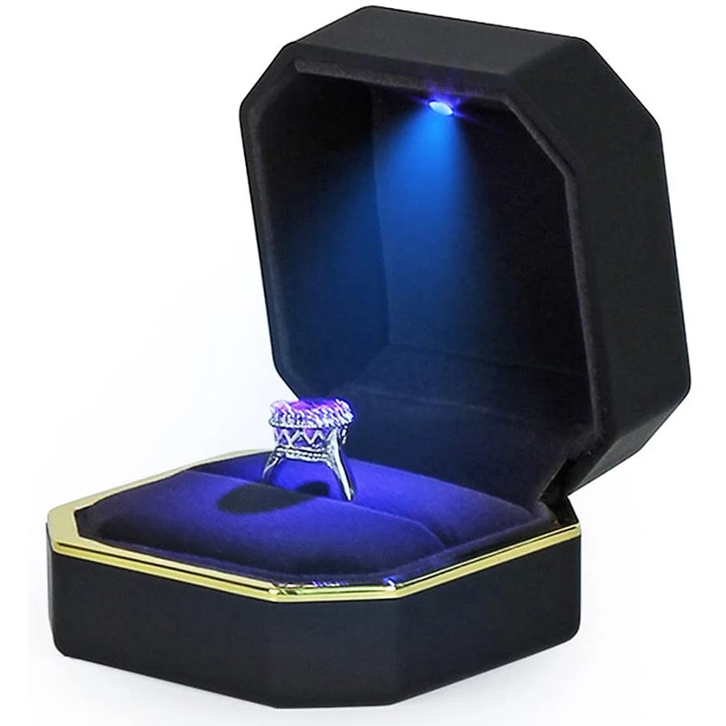 LED Velvet Jewelry Gift Box for Rings, Necklaces & Pendants – Luxury Lighted Proposal, Engagement & Wedding Display Case