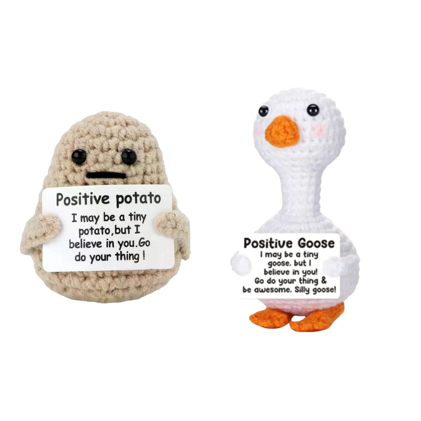 Poupée câlin pomme de terre à énergie positive – Mini ami de poche tricoté en laine, fait à la main, avec carte, cadeau de Noël amusant et décoration de chambre