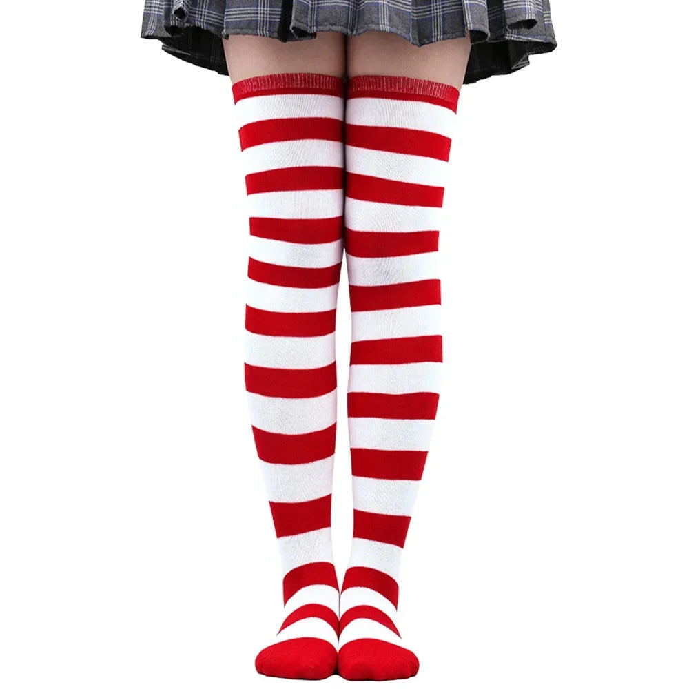 Thigh High Socks Women Over Knee Striped Polka Dot Stockings Black White Pink Lolita Cosplay Harajuku Y2K Kawaii