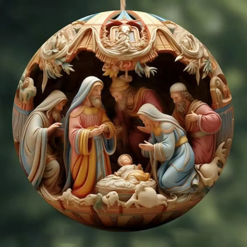 Acrylic Painted Nativity Christmas Ornament – Hangable Religious Pendant Decoration for Christmas Tree, Holiday Home Decor & Gifts
