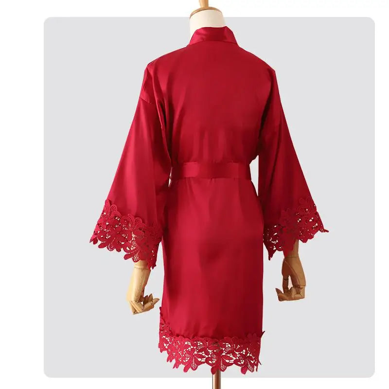 Women’s Summer Lace Kimono Robe – Bride & Bridesmaid Wedding Sleepwear Embroidered Bathrobe Night Dress