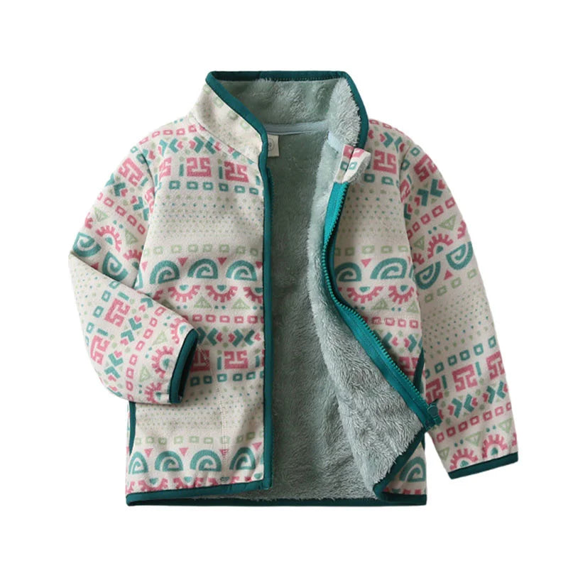 Kids Cartoon Print Fleece Jacket, Long Sleeve Warm Coat for Baby Boys and Girls, Soft Autumn Winter Outerwear for Children