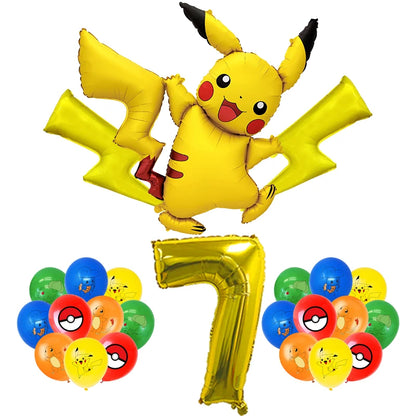 Pokémon Birthday Party Decorations – Lightning Pikachu Balloon Set with Disposable Tableware, Banner, Backdrop & Plates for Kids Events