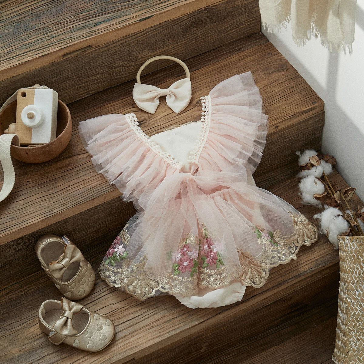 ma&baby Baby Girl Floral Embroidered Tulle Romper Princess Birthday Outfit 0–24 Months