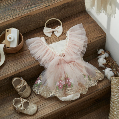 ma&baby Baby Girl Floral Embroidered Tulle Romper Princess Birthday Outfit 0–24 Months
