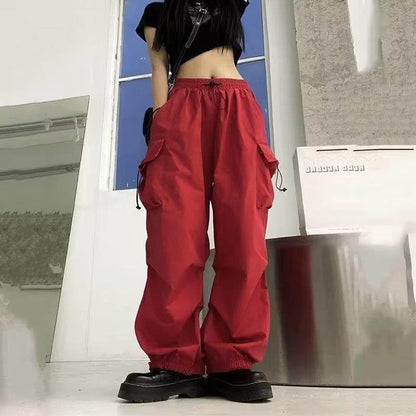 Women's Retro Workwear Pants – Loose Wide-Leg Straight Trousers with Cuffed Hem for Spring, Summer & Autumn