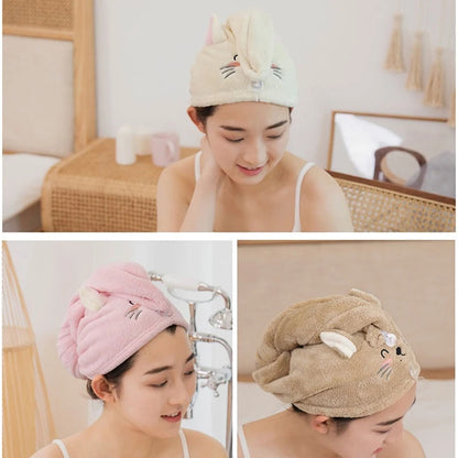 Cute Microfiber Hair Towel Wrap – Quick-Dry Strong Absorbent Head Towel for Girls & Women, Hair Drying Towel GFMJ03
