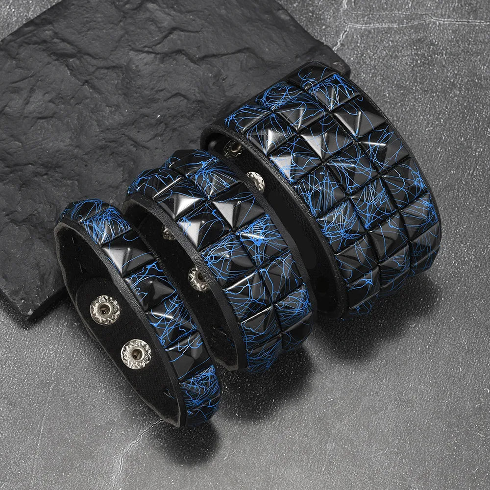 3-Piece Leather Bracelet Set – Wide Rivet Studded Wristbands for Men & Women | Vintage Punk Fashion Jewelry Gift