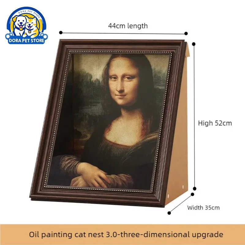 Mona Lisa-Inspired Cat Bed – Replaceable Oil Painting Design Cat Scratch Board & Photo Frame, Creative Wall Decor for Cat Lovers