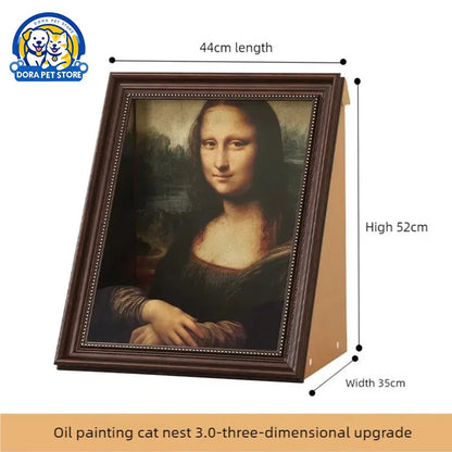 Mona Lisa-Inspired Cat Bed – Replaceable Oil Painting Design Cat Scratch Board & Photo Frame, Creative Wall Decor for Cat Lovers