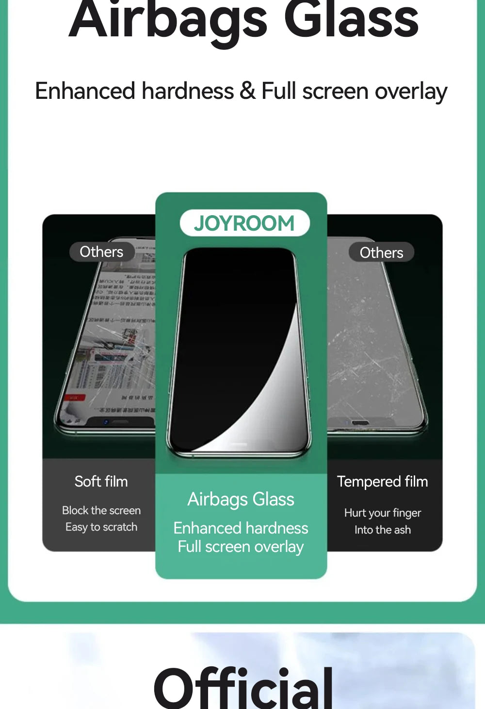 Protector de pantalla de cristal templado HD Joyroom para iPhone series 15, 16 y 17 – Cobertura total (1–3 unidades)