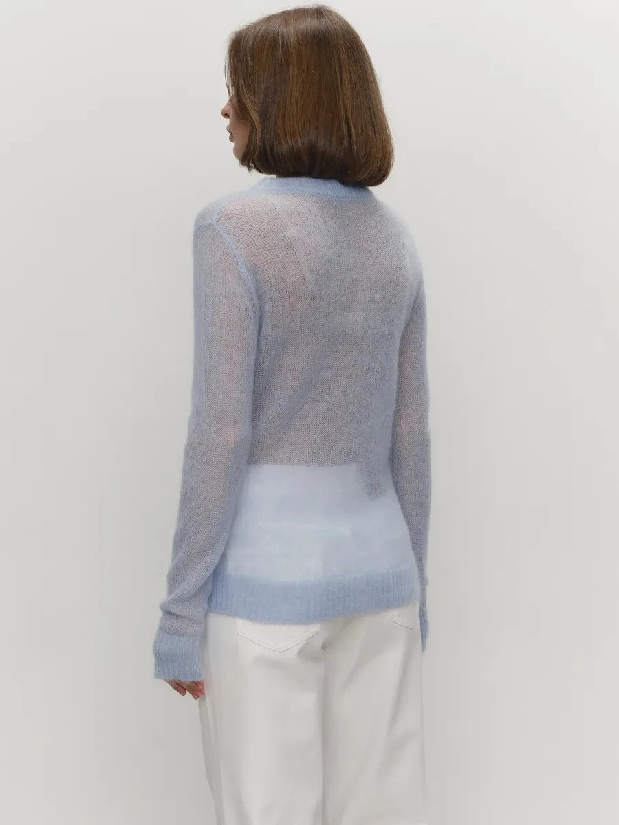 Women’s Classic Mohair Knitted Sweater Top Spring Summer Loose O-Neck Micro Sheer Cool Knit Shirt