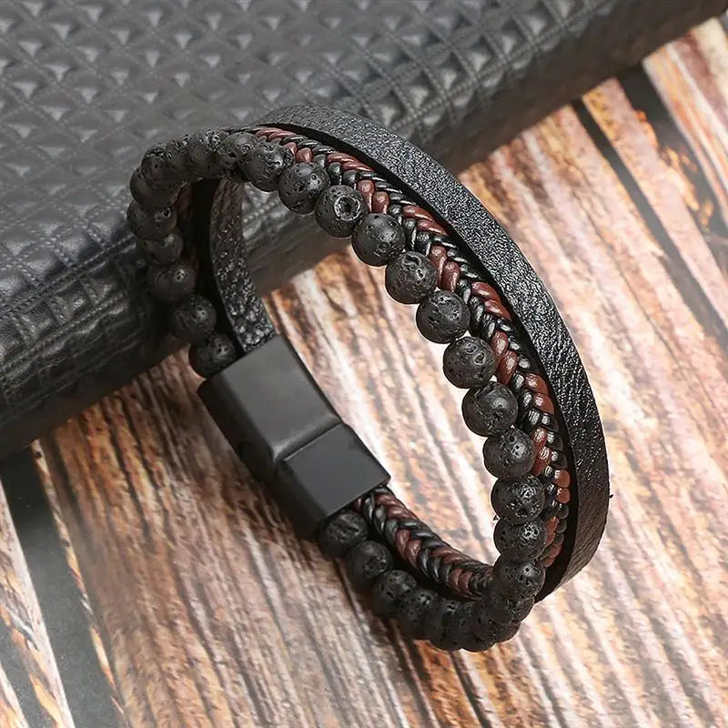 Pulsera de cuero clásica para hombre – Pulsera multicapa tejida a mano para hombre | Accesorio de joyería de moda casual, regalo