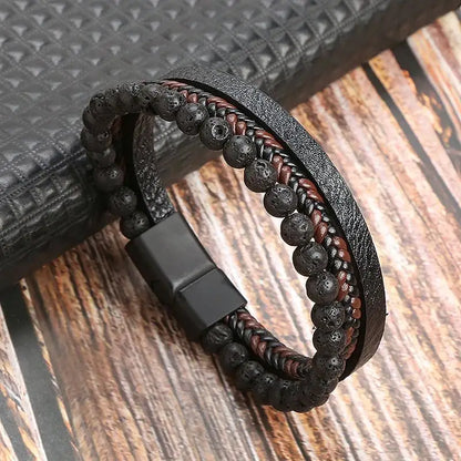 Pulsera de cuero clásica para hombre – Pulsera multicapa tejida a mano para hombre | Accesorio de joyería de moda casual, regalo