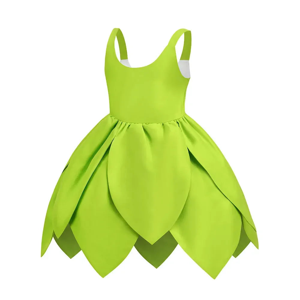 Tinker Bell Fairy Dress for Girls – Fantasy Forest Elf Green Leaf Cosplay Costume for Baby & Kids, Halloween Dress-Up