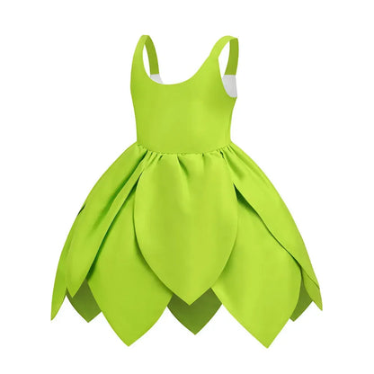 Tinker Bell Fairy Dress for Girls – Fantasy Forest Elf Green Leaf Cosplay Costume for Baby & Kids, Halloween Dress-Up